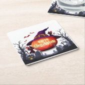 Halloween Pumpkin, Cats & Witch  スクエアペーパーコースター (アングル)