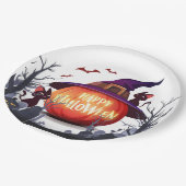 Halloween Pumpkin, Cats & Witch Ha ペーパープレート (アングル)