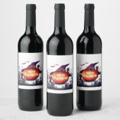 Halloween Pumpkin, Cats & Witch Ha ワインラベル (ボトル)