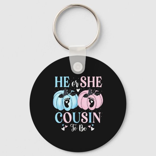 Halloween Pumpkin Gender Reveal He Or She Cousin T キーホルダー (正面)