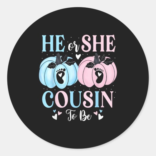 Halloween Pumpkin Gender Reveal He Or She Cousin T ラウンドシール (正面)