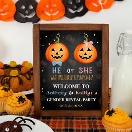 Halloween Pumpkin Gender Reveal Party Welcome ポスター