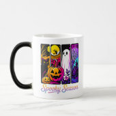 Halloween Pumpkin Ghost Pop Art Retro Black モーフィングマグカップ (左)