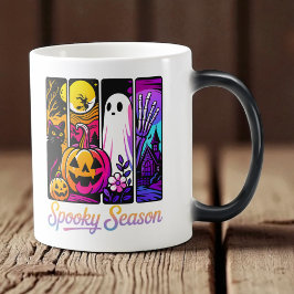 Halloween Pumpkin Ghost Pop Art Retro Black モーフィングマグカップ