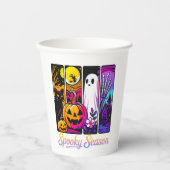 Halloween Pumpkin Ghost Pop Art Retro Black 紙コップ (正面)
