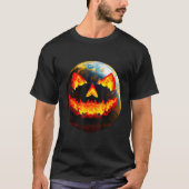Halloween Pumpkin Jackoantern Spooky face Earth fr Tシャツ (正面)