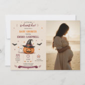 Halloween Pumpkin Little Boo Baby Shower Photo 招待状 (正面)