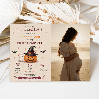 Halloween Pumpkin Little Boo Baby Shower Photo 招待状