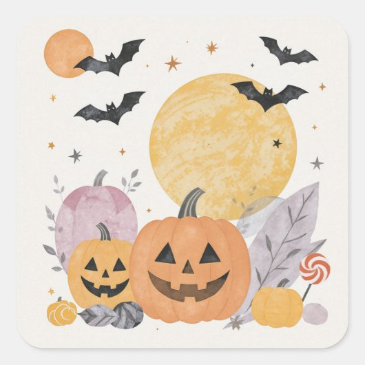 Halloween Pumpkin Moon スクエアシール (正面)