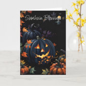 Halloween Pumpkin Samhain Night Pagan Blessings カード (黄色い花)