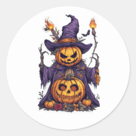 Halloween Pumpkin Scarecrow Witch Magic Flames Got ラウンドシール