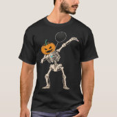 Halloween Pumpkin Skeleton Badminton Dabbing Tシャツ (正面)