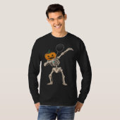 Halloween Pumpkin Skeleton Badminton Dabbing Tシャツ (正面フル)
