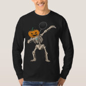 Halloween Pumpkin Skeleton Badminton Dabbing Tシャツ (正面)