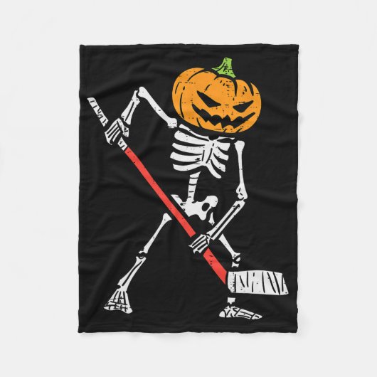 Halloween Pumpkin Skeleton Ice Hockey Costume Men  フリースブランケット (正面)