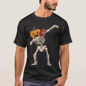 Halloween Pumpkin Skeleton Pickleball Dabbing Tシャツ (正面)