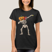 Halloween Pumpkin Skeleton Pickleball Dabbing Tシャツ (正面)