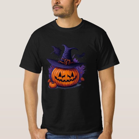 halloween pumpkin with a witch hat tシャツ (正面)