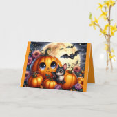 Halloween Pumpkins And Bats Greeting Card カード (黄色い花)