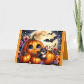 Halloween Pumpkins And Bats Greeting Card カード (正面)