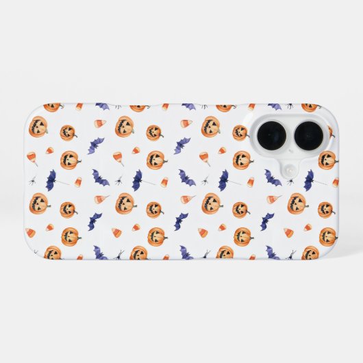 Halloween Pumpkins and Bats Pattern iPhone 16ケース (裏面横)