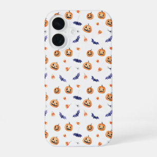 Halloween Pumpkins and Bats Pattern iPhone 16ケース