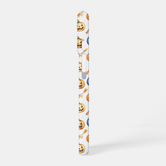 Halloween Pumpkins and Brooms Pattern iPhone 16ケース (左側面)