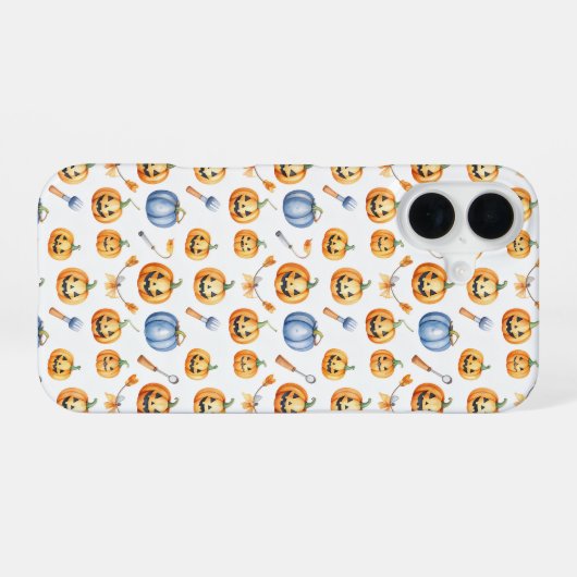 Halloween Pumpkins and Brooms Pattern iPhone 16ケース (裏面横)
