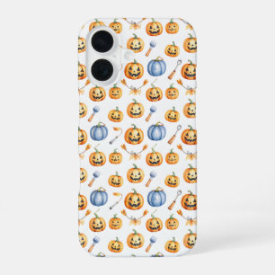 Halloween Pumpkins and Brooms Pattern iPhone 16ケース