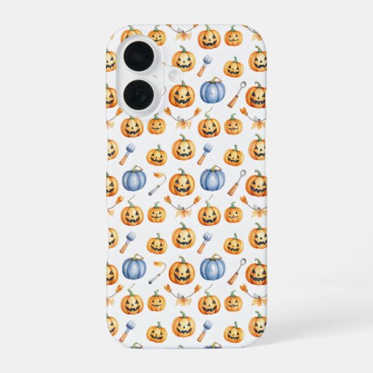 Halloween Pumpkins and Brooms Pattern iPhone 16ケース (裏面)