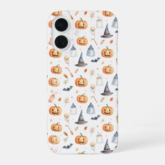 Halloween Pumpkins and Ghosts Pattern iPhone 16ケース (裏面)