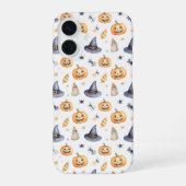 Halloween Pumpkins and Witch Hats Pattern iPhone 16ケース (裏面)