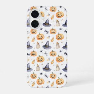 Halloween Pumpkins and Witch Hats Pattern iPhone 16ケース