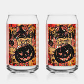 Halloween, Pumpkins Party, Black Pink ガラス缶 (正面)