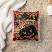 Halloween, Pumpkins Party, Black Pink クッション (ブランケット)