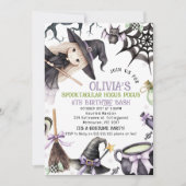 Halloween Purple Blonde Little Witch Birthday 招待状 (正面)