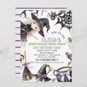 Halloween Purple Blonde Little Witch Birthday 招待状 (正面/裏面)