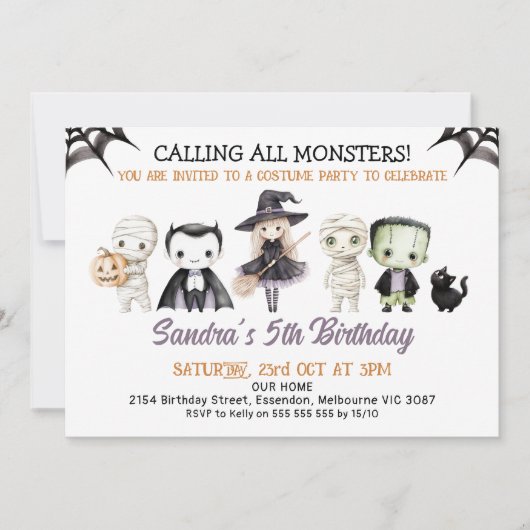 Halloween Purple Calling All Monsters Birthday 招待状 (正面)
