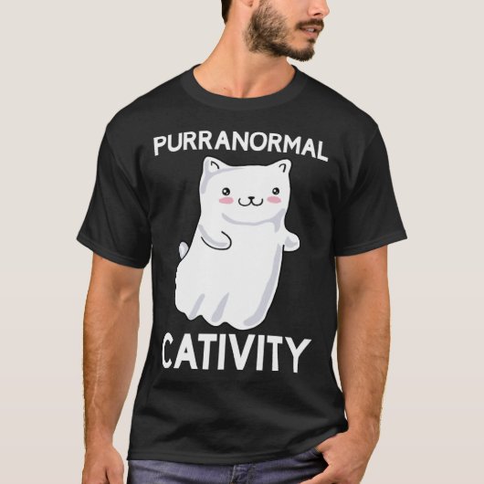 Halloween Purranormal Cativity Ghost Cat Tシャツ (正面)