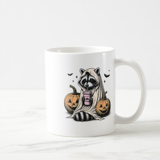 Halloween Raccoon Ghost  コーヒーマグカップ (右)