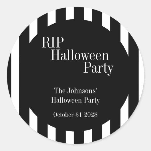 Halloween RIP Black and White Stripe Party ラウンドシール (正面)
