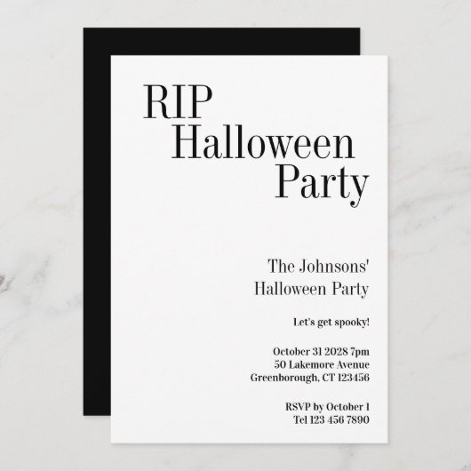 Halloween RIP Party Black and White 招待状 (正面/裏面)