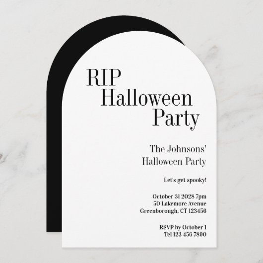 Halloween RIP Party Black and White 招待状 (正面/裏面)