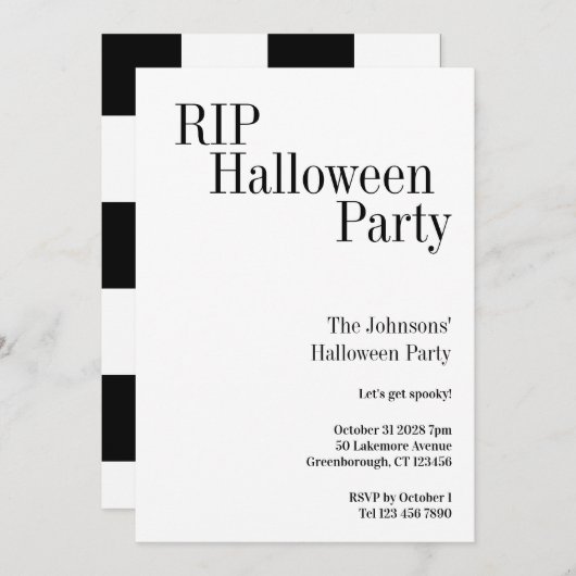 Halloween RIP Party Black and White Check 招待状 (正面/裏面)