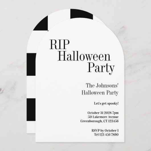 Halloween RIP Party Black and White Check 招待状 (正面/裏面)