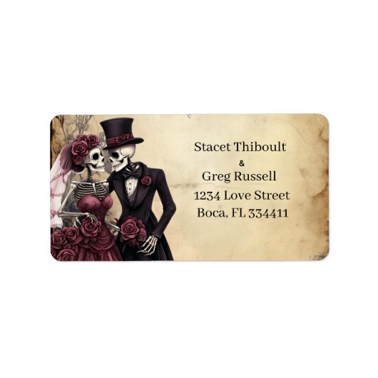 Halloween Rustic Gothic Skeleton Address Label ラベル (正面)