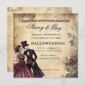 Halloween Rustic Gothic Skeleton Wedding  招待状 (正面/裏面)