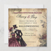 Halloween Rustic Gothic Skeleton Wedding  招待状 (正面)