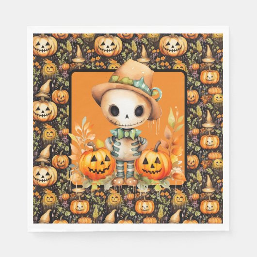 Halloween Scarecrow With Jack O Lanterns スタンダードランチョンナプキン (正面)
