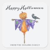Halloween Scarecrow with Pumpkin スクエアシール (正面)